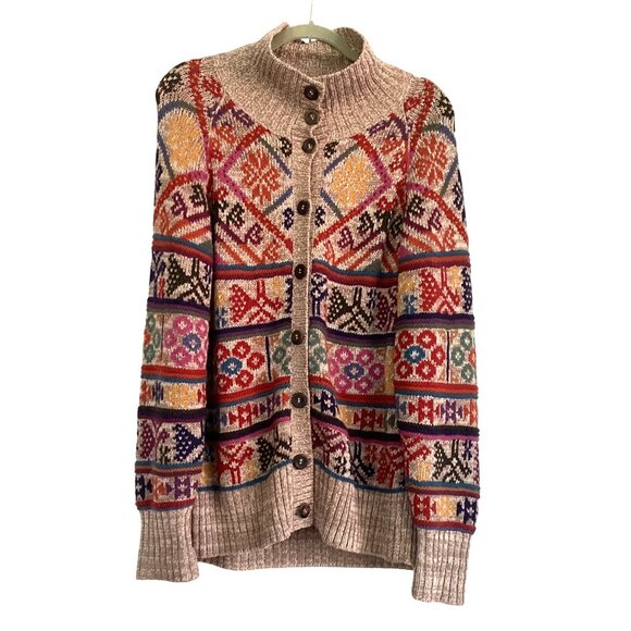Peruvian Connection Womens Knit Cardigan Sweater Size L Pima Cotton Alpaca - Picture 1 of 15